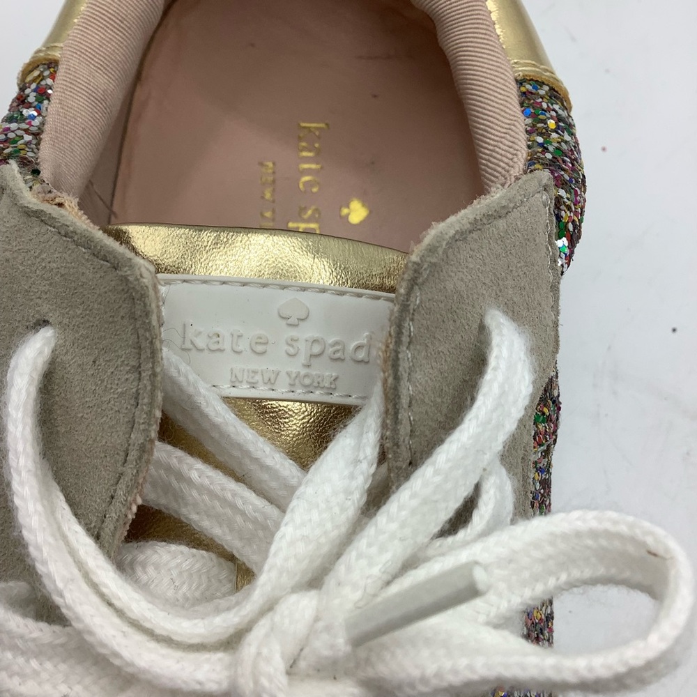 kate spade Beige Suede Sneakers with Multicolor Glitter & Gold Accent - Picture 7 of 8